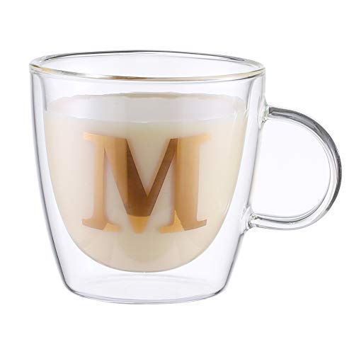 HyperSpace Monogram Double Wall Glass Coffee Mug, Latte Cup, Insulate Cups,  Letter C, Letter K, Letter S, Letter M - Set of 4, 7oz