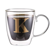 Load image into Gallery viewer, HyperSpace Gold Letter Monogram Double Layer Coffee Cup, Insulated Glasses - Large, Set of 4, 17oz
