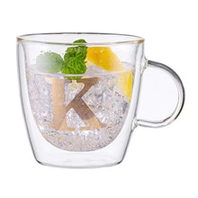 Load image into Gallery viewer, HyperSpace Monogram Double Wall Glass Coffee Mug, Latte Cup, Insulate Cups, Letter C, Letter K, Letter S, Letter M - Set of 4, 7oz