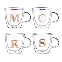 Load image into Gallery viewer, HyperSpace Monogram Double Wall Glass Coffee Mug, Latte Cup, Insulate Cups, Letter C, Letter K, Letter S, Letter M - Set of 4, 7oz