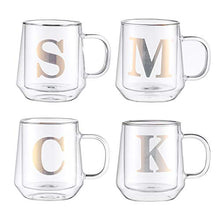 Load image into Gallery viewer, HyperSpace Monogram Double Wall Glass Coffee Mug, Insulate Cups, Letter C, Letter K, Letter S, Letter M - Set of 4, 12oz