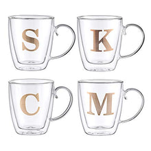 Load image into Gallery viewer, HyperSpace Gold Letter Monogram Double Layer Coffee Cup, Insulated Glasses - Large, Set of 4, 17oz