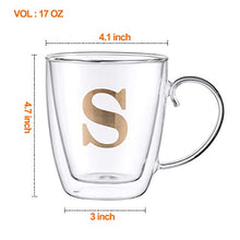 Load image into Gallery viewer, HyperSpace Gold Letter Monogram Double Layer Coffee Cup, Insulated Glasses - Large, Set of 4, 17oz