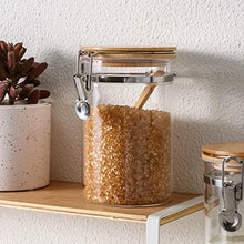 Load image into Gallery viewer, Glass Kitchen Food Storage Jar with Lids and scoops, Kitchen Canisters, Storage Canisters with Lids, Bamboo lids, Bamboo spoons, Set of 3