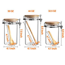 Load image into Gallery viewer, Glass Kitchen Food Storage Jar with Lids and scoops, Kitchen Canisters, Storage Canisters with Lids, Bamboo lids, Bamboo spoons, Set of 3