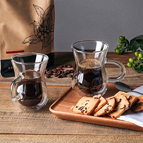 6-Pack Double Wall Glass Coffee Mugs 12 oz with Sakura Spoons Insulated Set