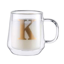 Load image into Gallery viewer, HyperSpace Monogram Double Wall Glass Coffee Mug, Insulate Cups, Letter C, Letter K, Letter S, Letter M - Set of 4, 12oz
