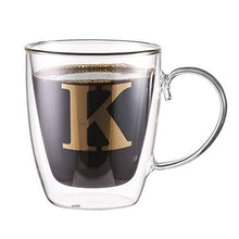 Load image into Gallery viewer, HyperSpace Gold Letter Monogram Double Layer Coffee Cup, Insulated Glasses - Large, Set of 4, 17oz
