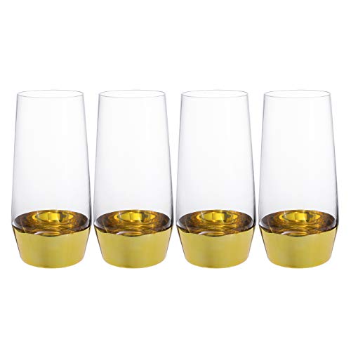 HyperSpace Stemless Champagne Flute Glasses Golden Dip, Wedding Glassware, Set of 4