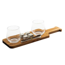 Load image into Gallery viewer, HyperSpace Whiskey or Tequila Flight with Two Base Shot Glasses, Acacia Walnut Wood Serving Tray, cube x 4, Tweezer, Set of 8 pieces Gift Set
