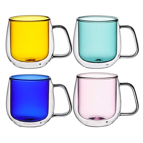 Insulated Double Wall Mug Cup Glass-Set of 4 Mugs/Cups for Coffee