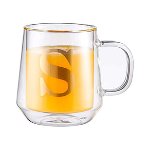 HyperSpace Monogram Double Wall Glass Coffee Mug, Insulate Cups, Letter C, Letter K, Letter S, Letter M - Set of 4, 12oz