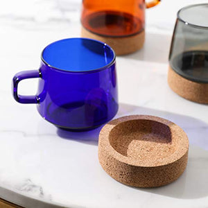 HyperSpace Glass Color Coffee Cup, Drinking Glass Cups with Cork Mats, Set of 4 cups and 4 mats