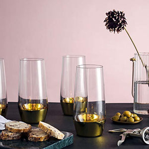 HyperSpace Stemless Champagne Flute Glasses Golden Dip, Wedding Glassware, Set of 4