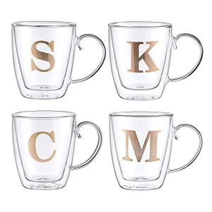 HyperSpace Gold Letter Monogram Double Layer Coffee Cup, Insulated Glasses - Large, Set of 4, 17oz
