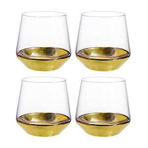 HyperSpace Stemless Red Wine Glass, Wedding Glass, Gold, Set of 4