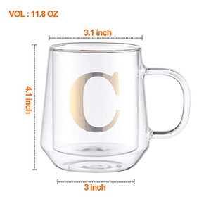 SET OF 2 Thermo Double Wall Clear Mugs Insulated Tea Coffee Cups