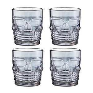 Engraved Glasses for Whiskey Bourbon Vodka Scotch Cocktail, Skull Pattern, Pearl River Gray, Set of 4