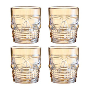HyperSpace Engraved Glasses for Whiskey Bourbon Vodka Scotch Cocktail, Skull Style, Ivory Cream, Set of 4, 10 oz or 300 ml